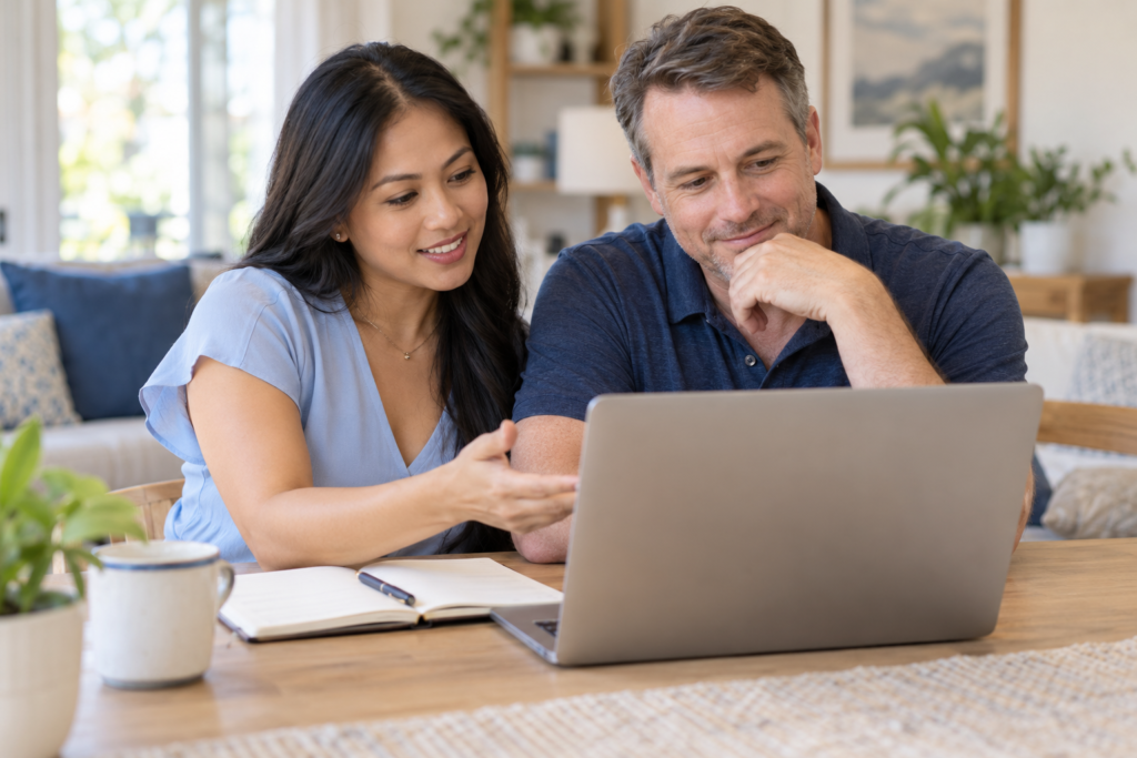 Couple reviewing K-1 fiancee visa questions together